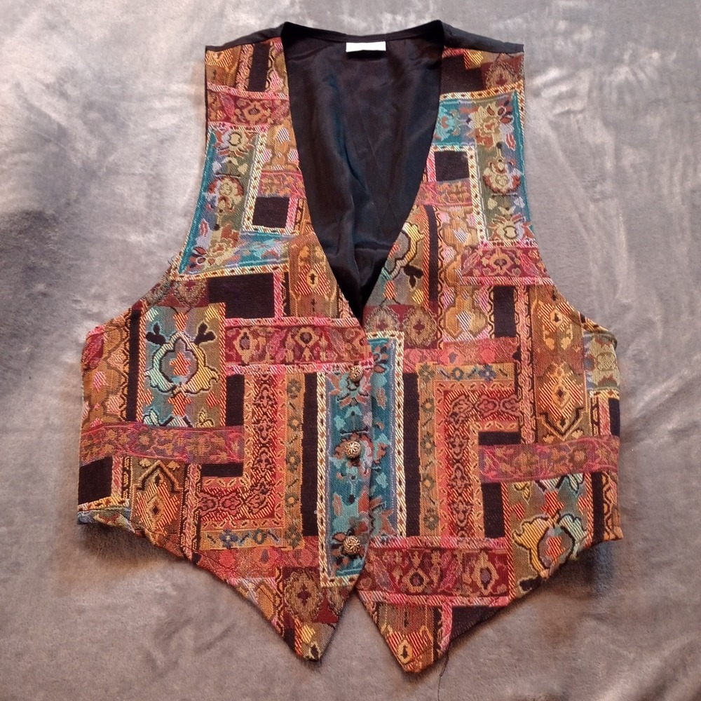 Vintage 90's‎ Backroad Blues Patchwork Tapestry Vest Womens Size XS Cottagecore